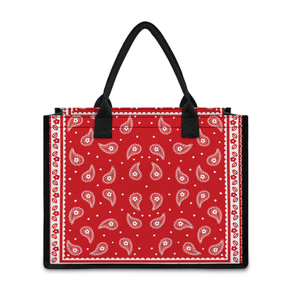 Red And White Paisley Bandana Print Canvas Tote Bag
