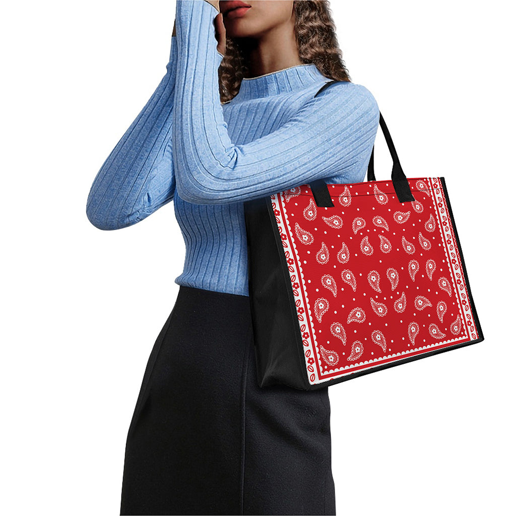 Red And White Paisley Bandana Print Canvas Tote Bag