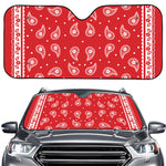 Red And White Paisley Bandana Print Car Windshield Sun Shade