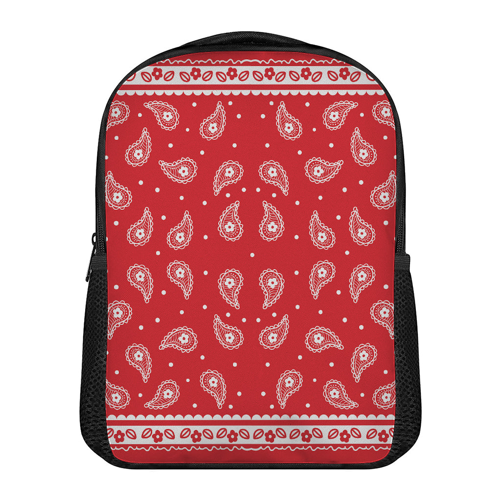 Red And White Paisley Bandana Print Casual Backpack