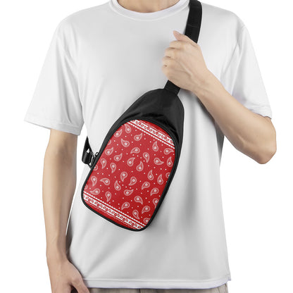 Red And White Paisley Bandana Print Chest Bag