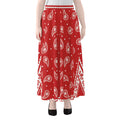 Red And White Paisley Bandana Print Chiffon Maxi Skirt