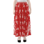 Red And White Paisley Bandana Print Chiffon Maxi Skirt