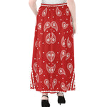 Red And White Paisley Bandana Print Chiffon Maxi Skirt