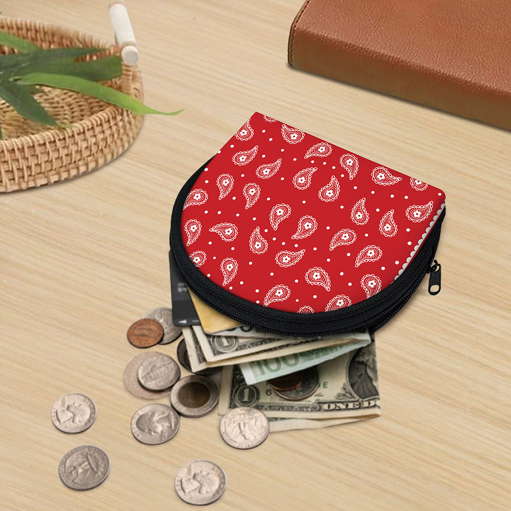 Red And White Paisley Bandana Print Coin Purse