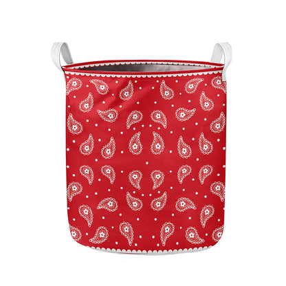 Red And White Paisley Bandana Print Collapsible Laundry Basket