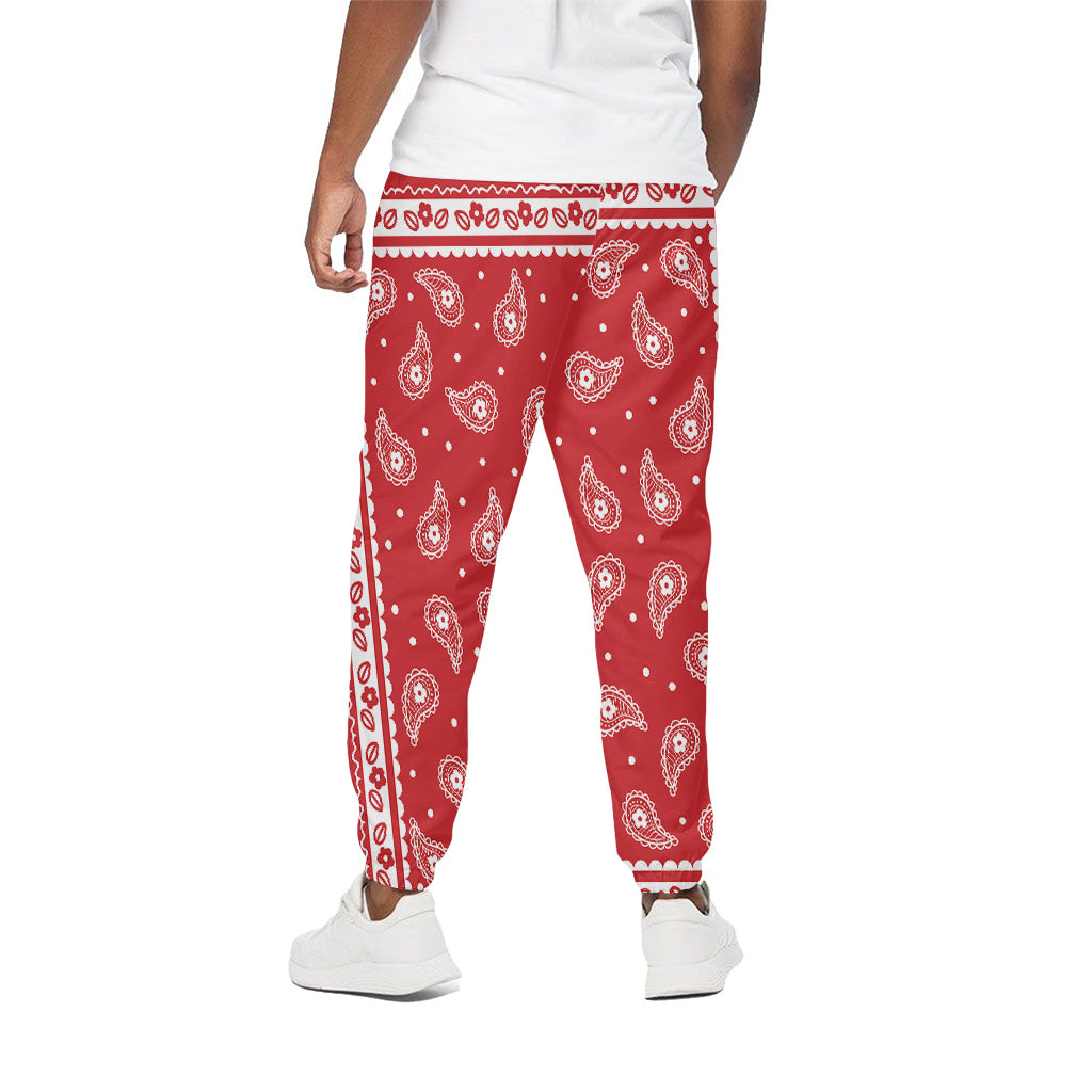Red And White Paisley Bandana Print Cotton Pants