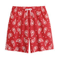 Red And White Paisley Bandana Print Cotton Shorts