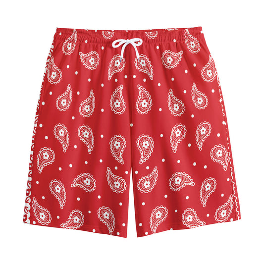 Red And White Paisley Bandana Print Cotton Shorts