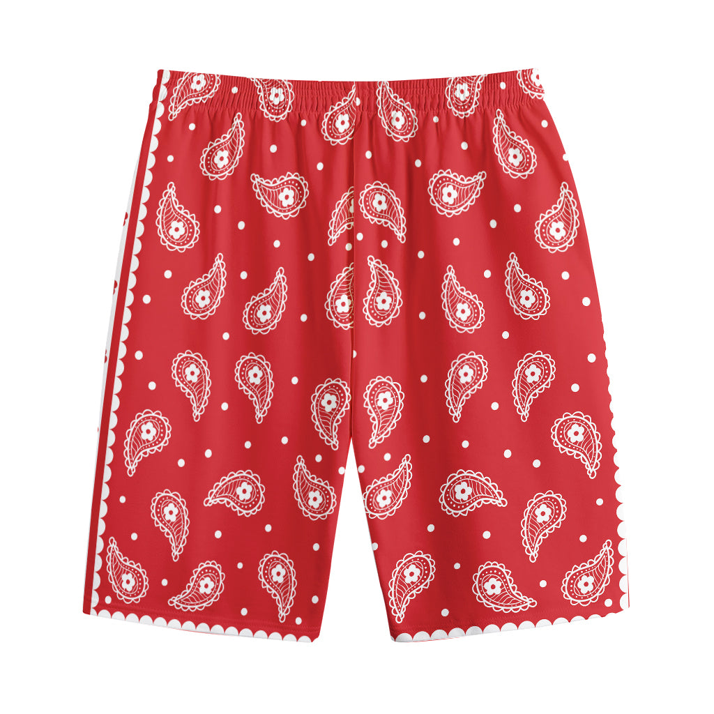 Red And White Paisley Bandana Print Cotton Shorts