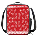 Red And White Paisley Bandana Print Crossbody Lunch Bag