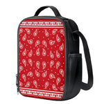 Red And White Paisley Bandana Print Crossbody Lunch Bag