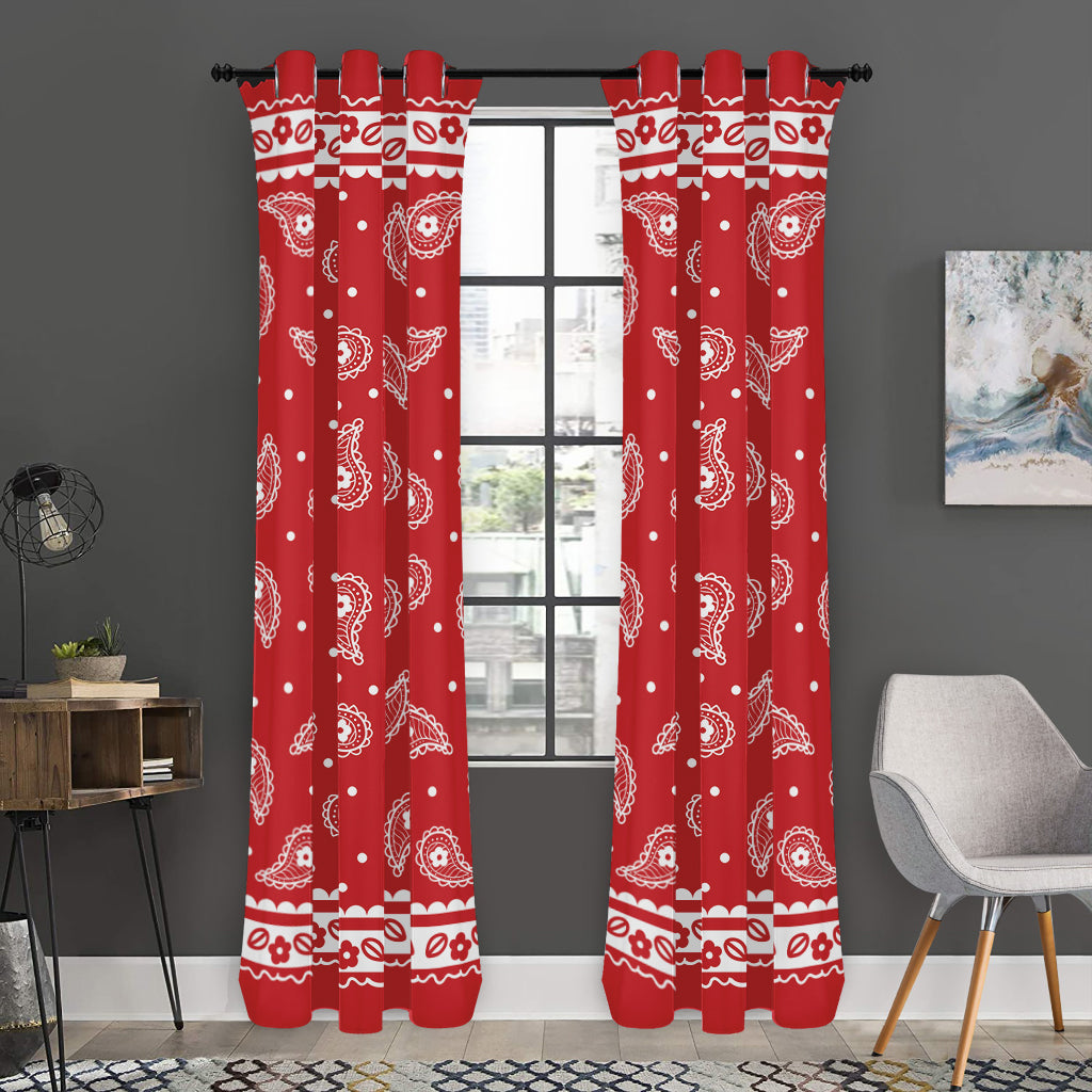 Red And White Paisley Bandana Print Curtain