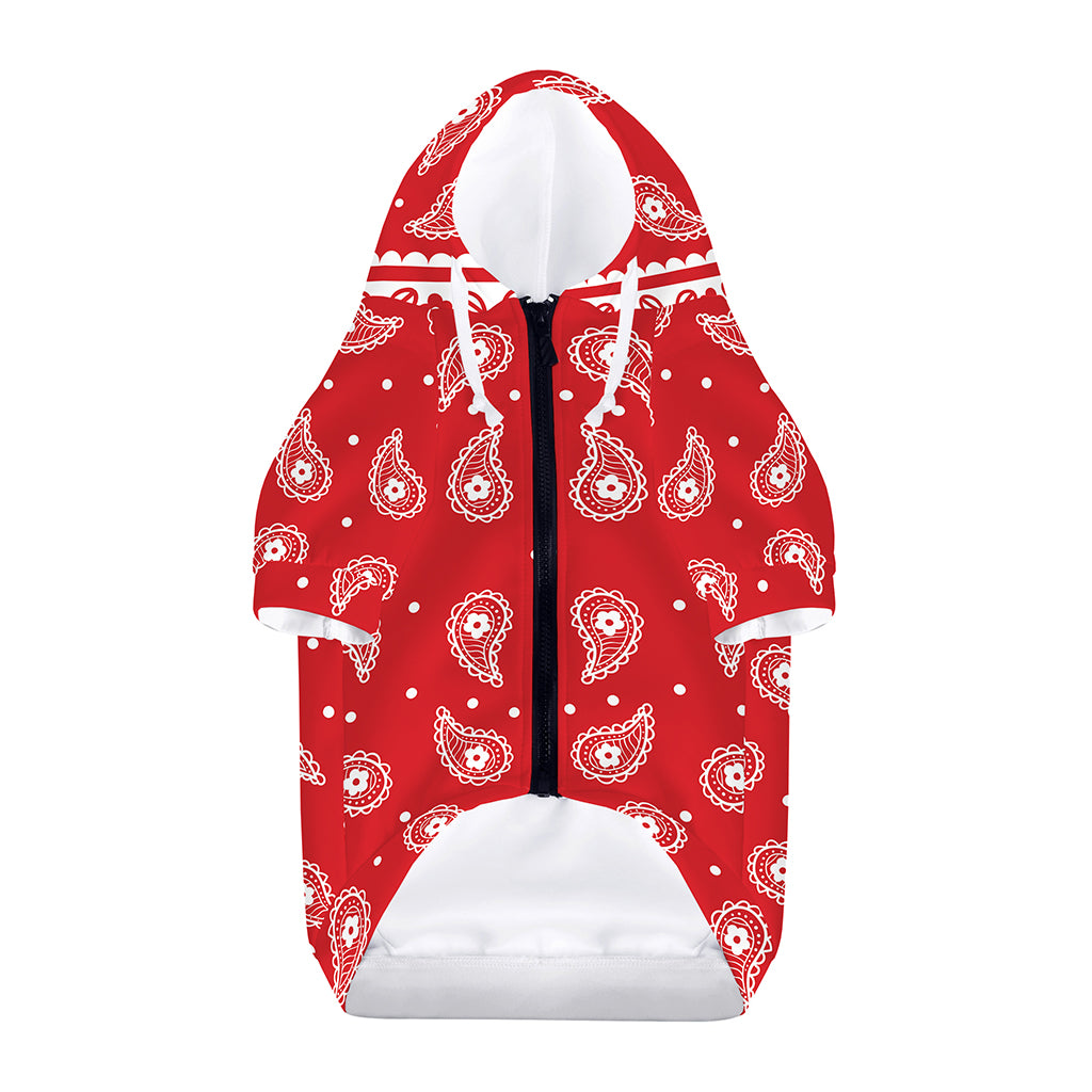 Red And White Paisley Bandana Print Dog Zip Up Hoodie