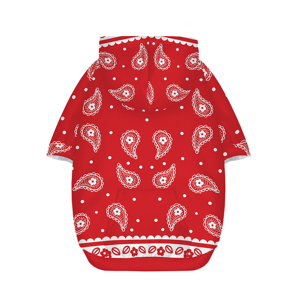 Red And White Paisley Bandana Print Dog Zip Up Hoodie