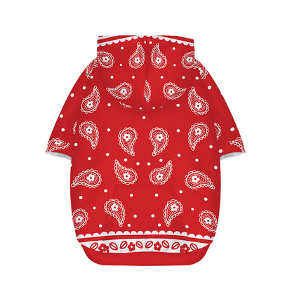 Red And White Paisley Bandana Print Dog Zip Up Hoodie