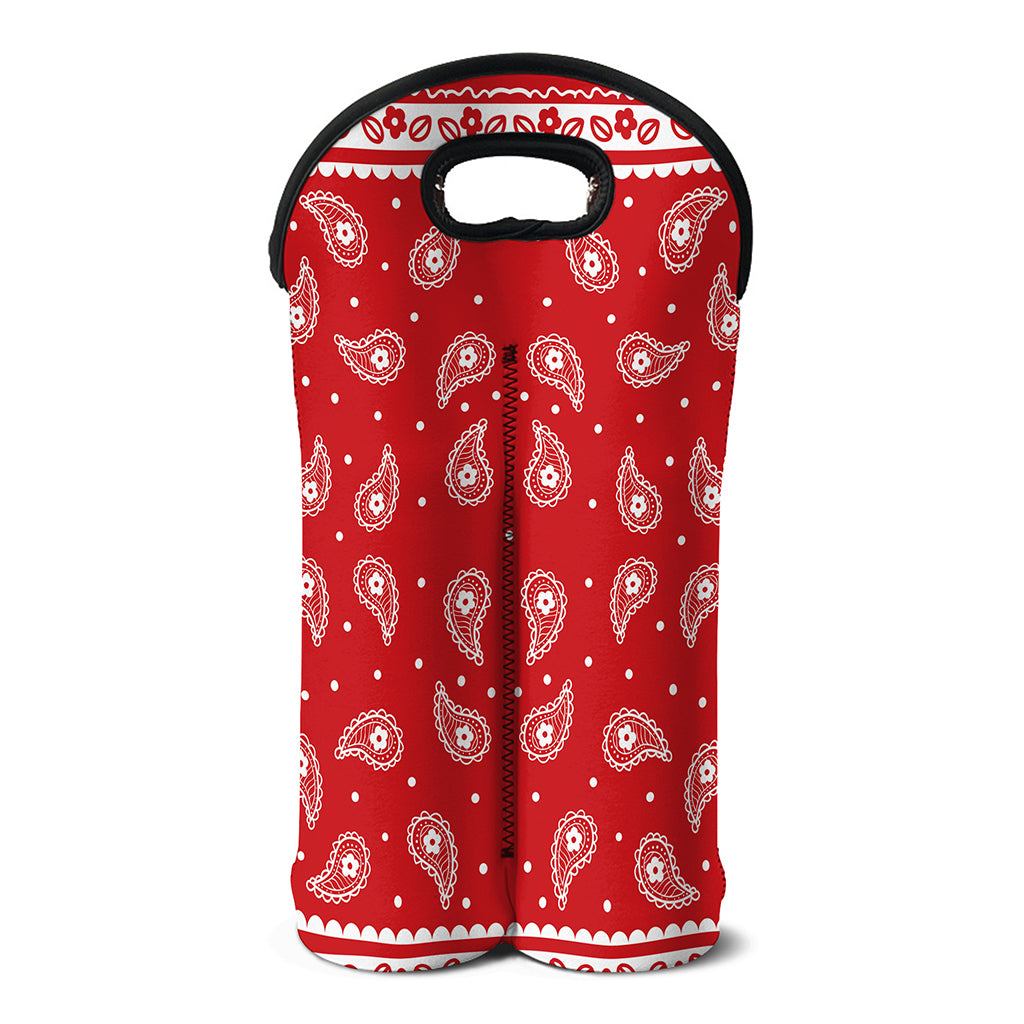 Red And White Paisley Bandana Print Double Neoprene Wine Tote