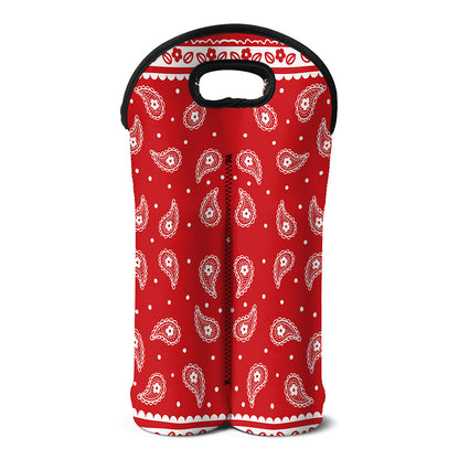 Red And White Paisley Bandana Print Double Neoprene Wine Tote
