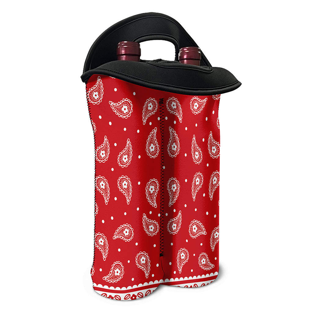 Red And White Paisley Bandana Print Double Neoprene Wine Tote