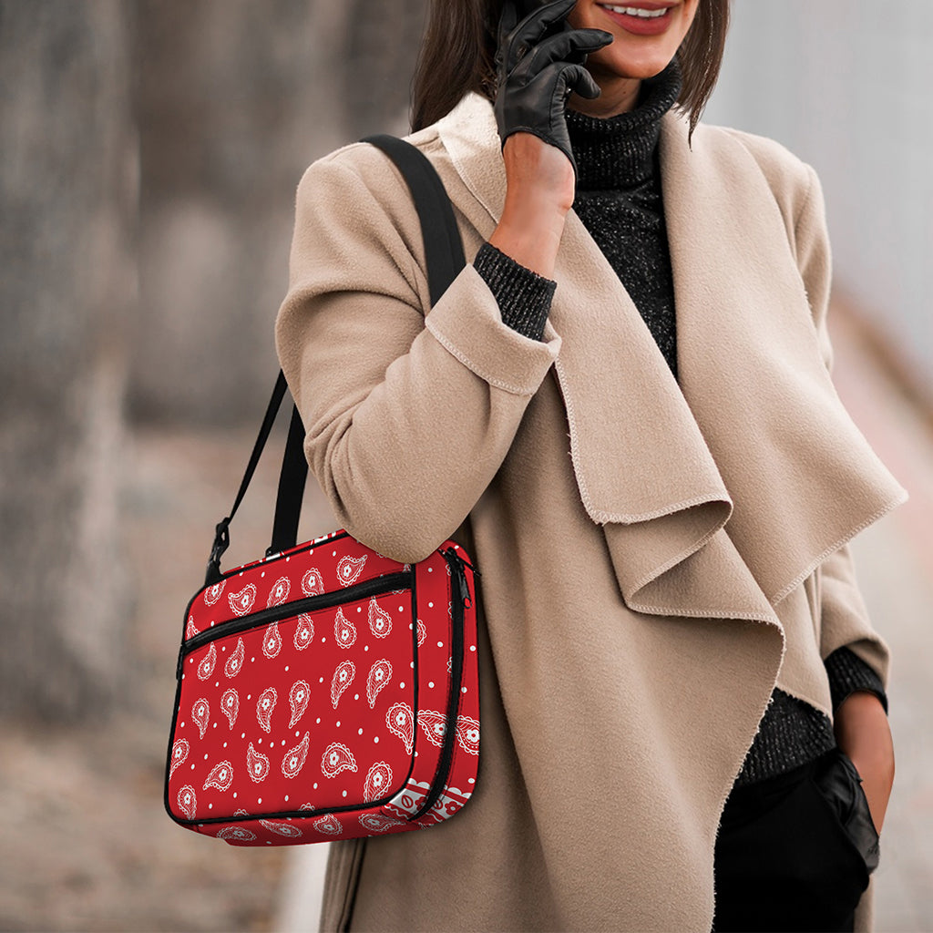 Red And White Paisley Bandana Print Double Strap Bible Bag