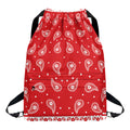 Red And White Paisley Bandana Print Drawstring Backpack