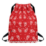 Red And White Paisley Bandana Print Drawstring Backpack