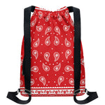 Red And White Paisley Bandana Print Drawstring Backpack