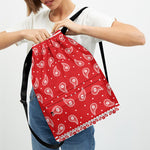 Red And White Paisley Bandana Print Drawstring Backpack