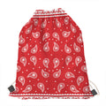 Red And White Paisley Bandana Print Drawstring Bag