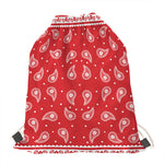 Red And White Paisley Bandana Print Drawstring Bag