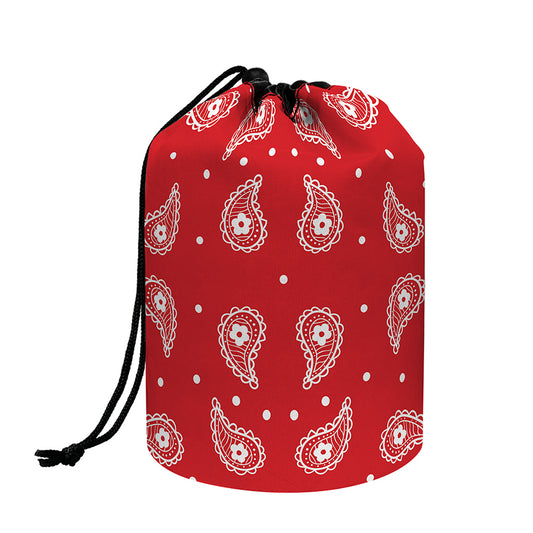 Red And White Paisley Bandana Print Drawstring Makeup Bag