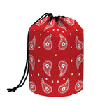 Red And White Paisley Bandana Print Drawstring Makeup Bag