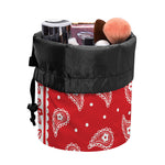 Red And White Paisley Bandana Print Drawstring Makeup Bag