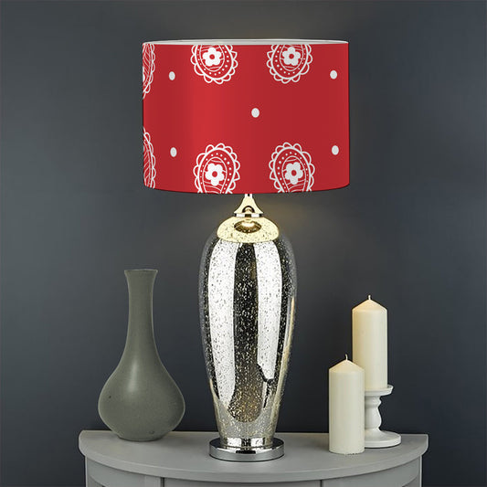 Red And White Paisley Bandana Print Drum Lamp Shade