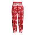 Red And White Paisley Bandana Print Fleece Lined Knit Pants