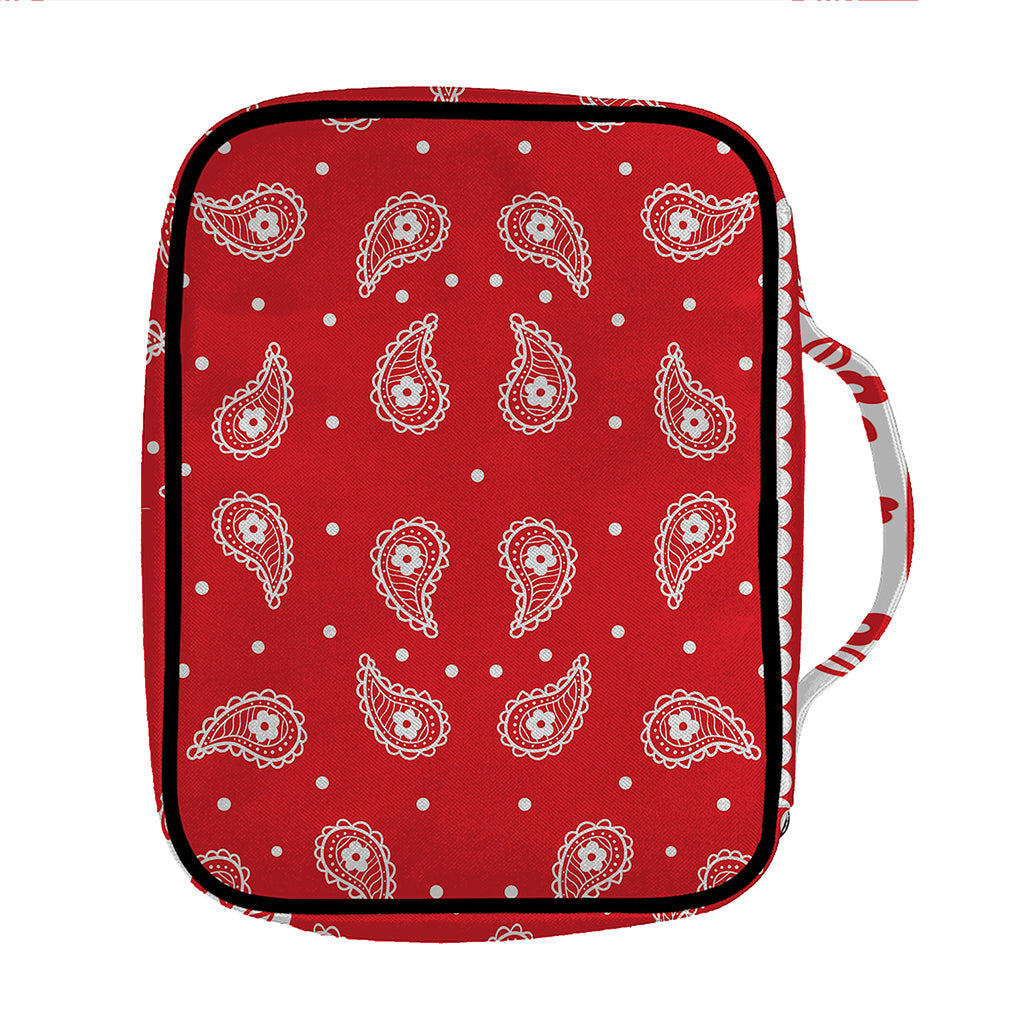 Red And White Paisley Bandana Print Front Pocket Bible Bag