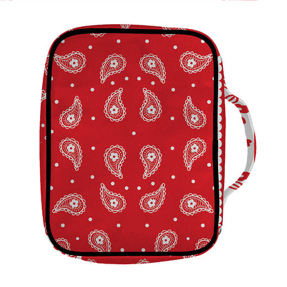 Red And White Paisley Bandana Print Front Pocket Bible Bag
