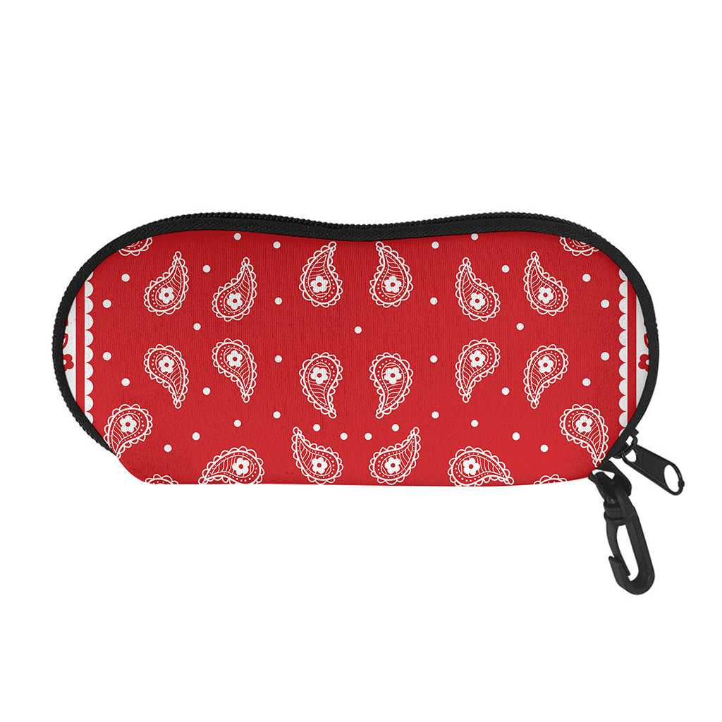 Red And White Paisley Bandana Print Glasses Case
