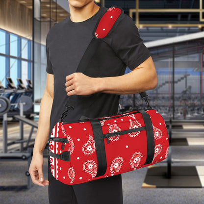 Red And White Paisley Bandana Print Gym Bag