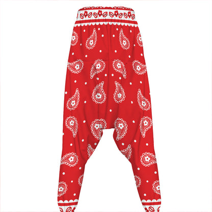 Red And White Paisley Bandana Print Hammer Pants
