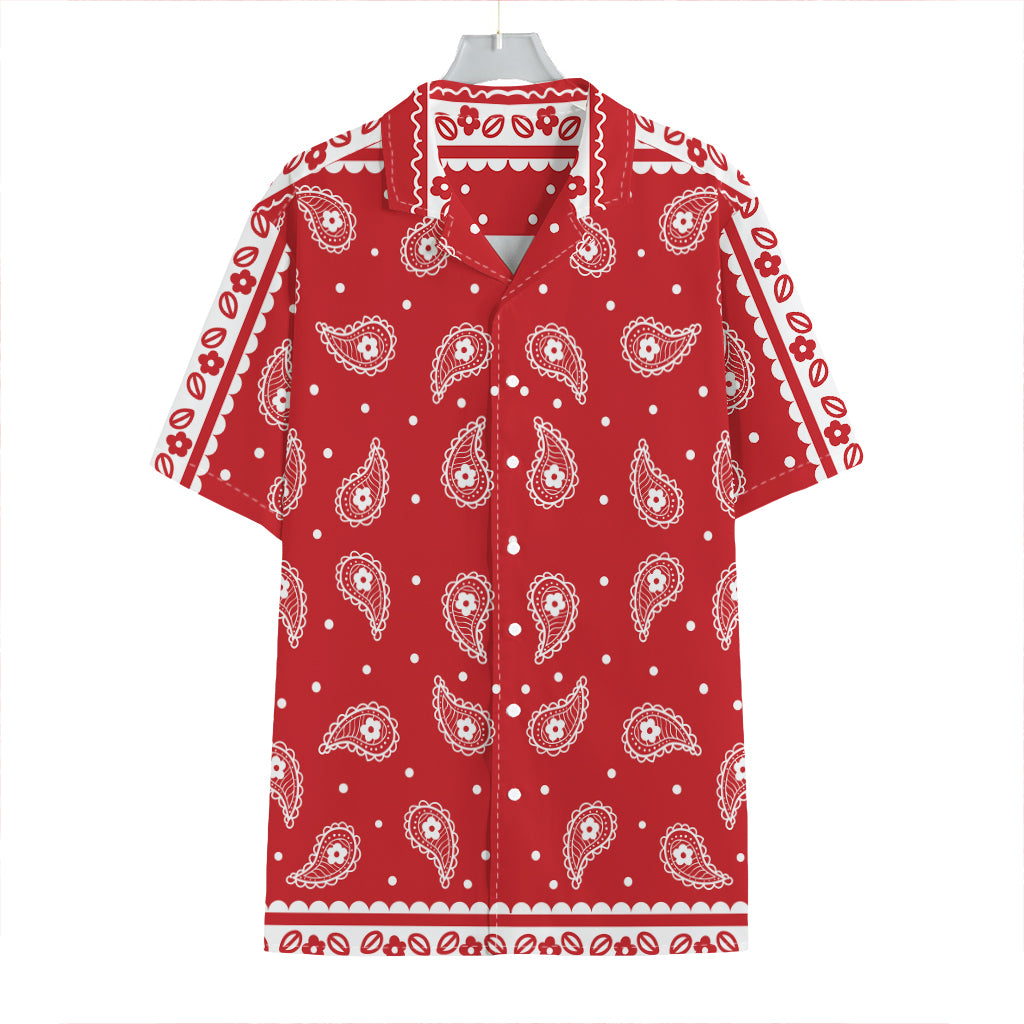 Red And White Paisley Bandana Print Hawaiian Shirt