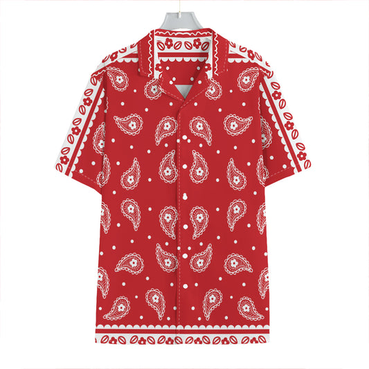 Red And White Paisley Bandana Print Hawaiian Shirt