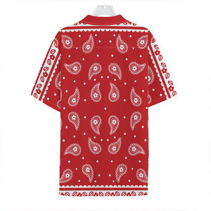Red And White Paisley Bandana Print Hawaiian Shirt