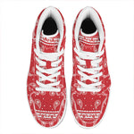 Red And White Paisley Bandana Print High Top Leather Sneakers