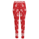 Red And White Paisley Bandana Print High-Waisted Pocket Leggings