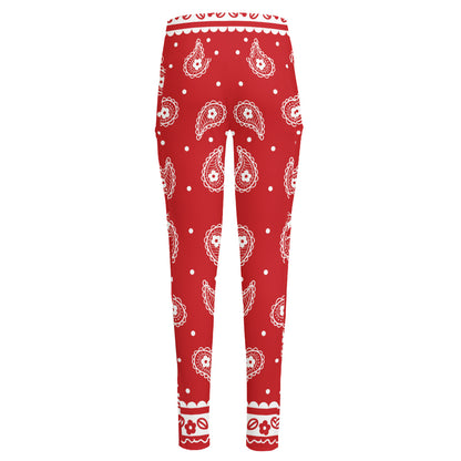 Red And White Paisley Bandana Print High-Waisted Pocket Leggings