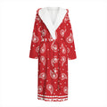Red And White Paisley Bandana Print Hooded Bathrobe