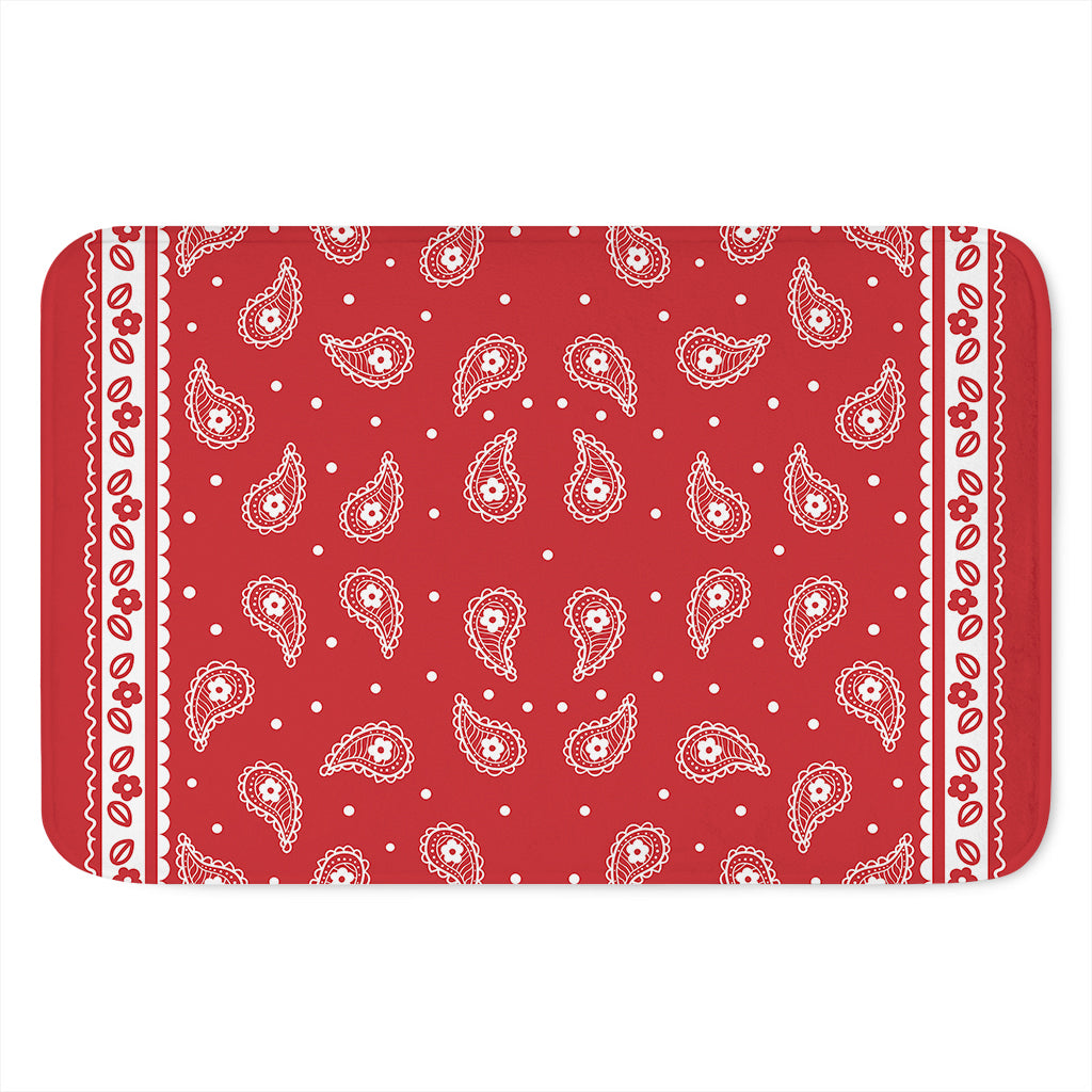 Red And White Paisley Bandana Print Indoor Door Mat