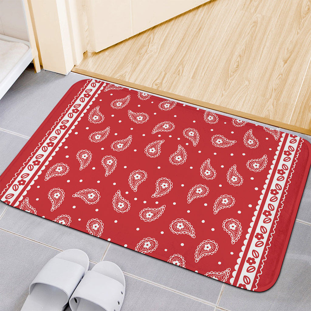 Red And White Paisley Bandana Print Indoor Door Mat