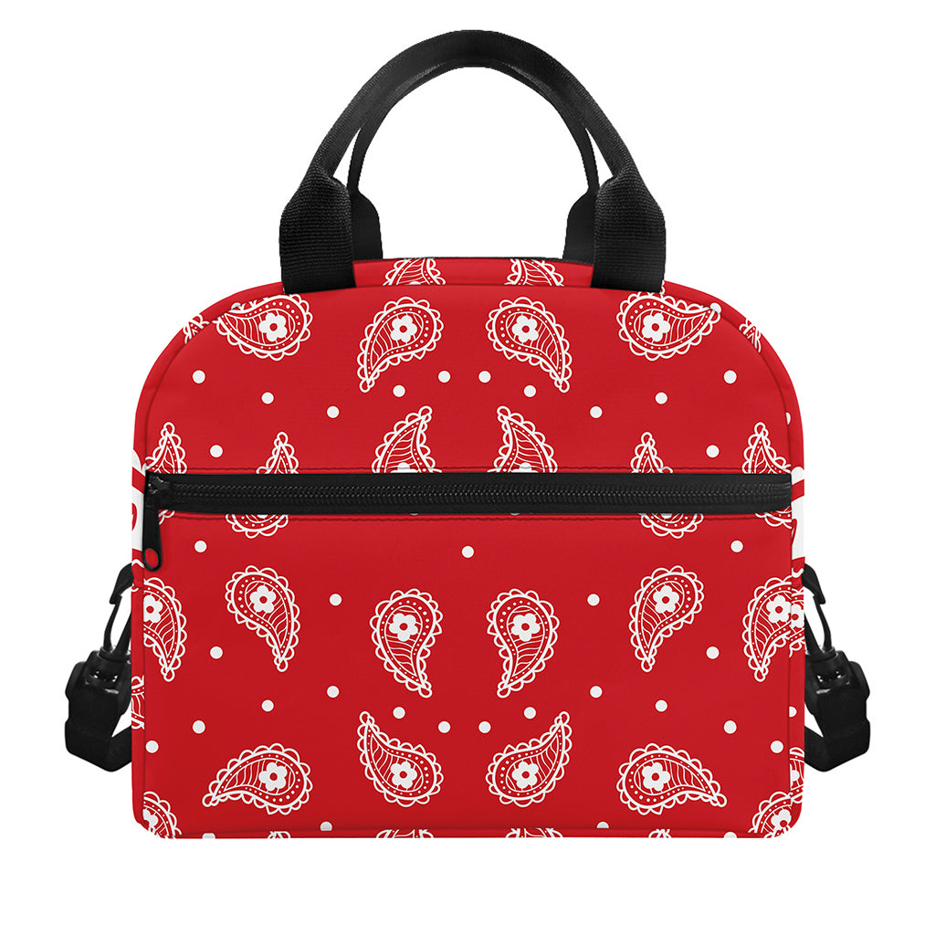 Red And White Paisley Bandana Print Insulated Lunch Bag